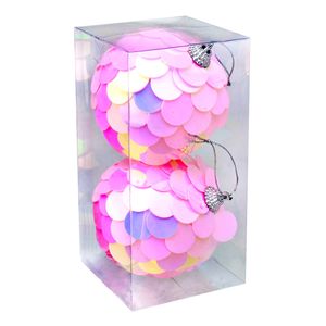 Conjunto Bola de Natal Escama Rosa e Azul Powner 8cm com 2 peças