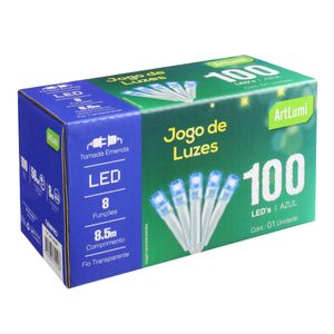 Pisca 100 Leds Azul com Emenda Newpro Fio Transparente