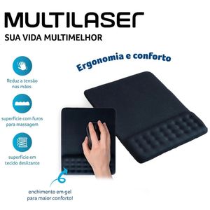 Mouse Pad Ergonômico com Apoio Dot em Gel Multilaser Preto