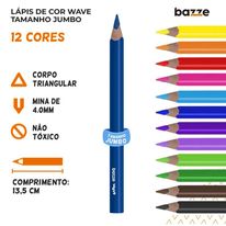Lápis de cor Bazze Wave Jumbo com 12 unidades