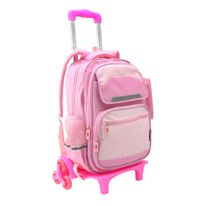 Mochila de Rodinhas com Estojo Rosa Newpro  49cm