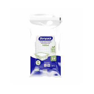 Conjunto de Pote Retangular com Tampa Bompack 500ml com 24 unidades