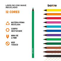 Lápis de Cor Sextavado Reciclado Bazze com 12 unidades