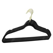 Conjunto de Cabide de Veludo Preto e Dourado Newpro 5 Peças