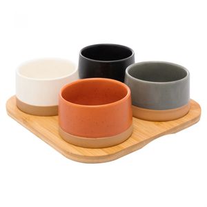 Conjunto 4 Pestiqueiras com Bandeja de Bambu Lyor 22cm x 5,5cm