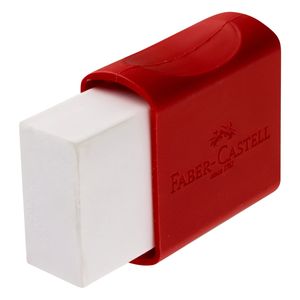 Borracha Escolar com Capa Protetora Faber Castell Pequena Vermelha