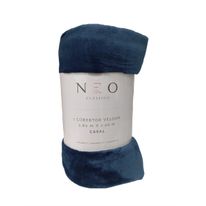 Manta Casal Poliéster Velour Azul 180cm x 220cm Camesa