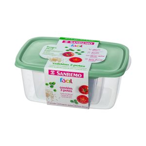 Conjunto Pote de Plástico Retangular Sanremo 3 Peças