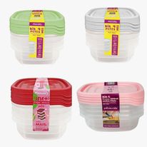 Conjunto de Pote Plástico Quadrado Sortido 4 Peças 250ml Plasvale