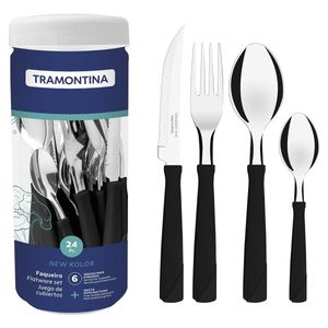 Faqueiro de Inox New Kolor Preto Tramontina com 24 peças