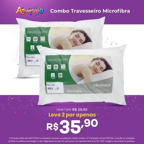 Travesseiro Microfibra Branco Hedrons 50cm x 70cm