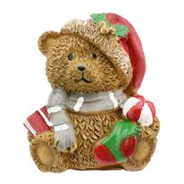 Enfeite  de Urso Com Bola Vermelha e Dourada  Magizi 13cm