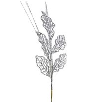 Galho de Folhas Magizi Prata com Glitter com 30cm