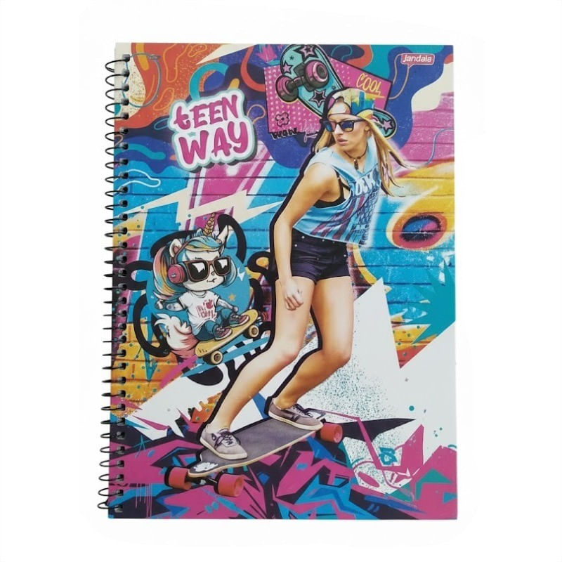 CadernoCapaDuraEspiralTeenwayJandaia1x196folhas-165583