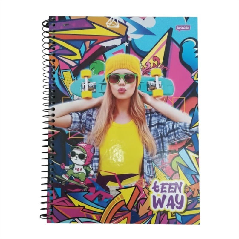 CadernoCapaDuraEspiralTeenwayJandaia1x196folhas-165585