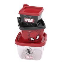 Conjunto de Potes de Plástico Quadrado Homem Aranha Plasutil 3 Peças
