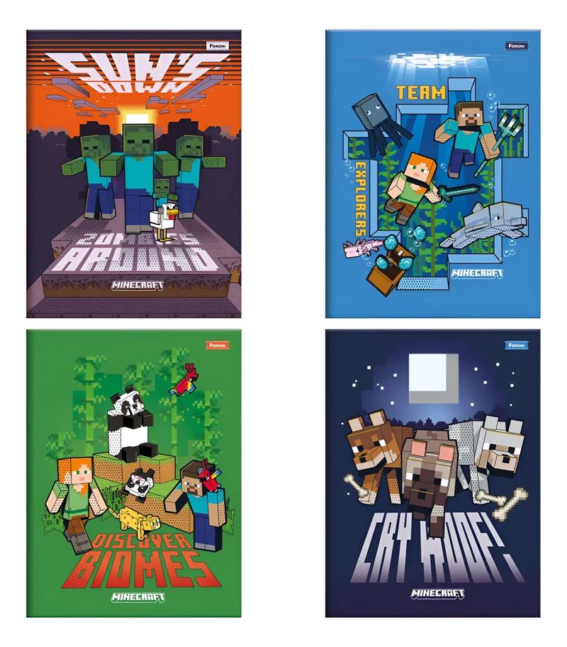 CadernoBrochuraCapaDuraMinecraftForiniSortido1x180folhasCadernoBrochuraCapaDuraMinecraftForoniSortido1x180folhas-166469