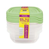 Conjunto de Pote Plástico Quadrado Sortido 4 Peças 250ml Plasvale
