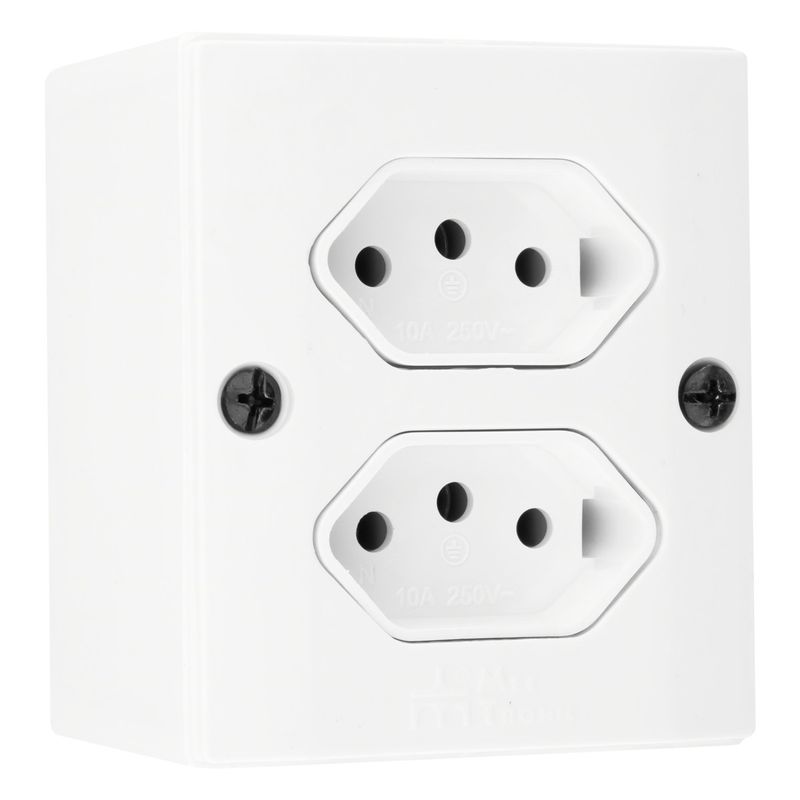 TomadaDupladeSobrepor2pinos+Terra10AMec-TronicMillenium-31762