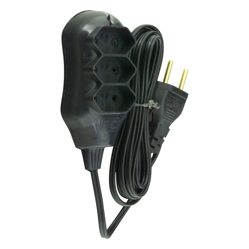 ExtensaoBipolar3TomadasPretaFCNew3m10A-59291