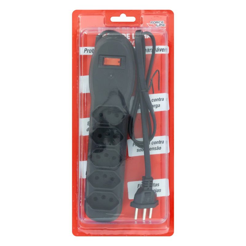 FiltrodeLinhaPreto5Tomadas3PinosForceLine10A-68203