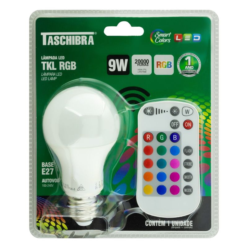 LampadaLedTKLRGBSmartColorscomControleRemotoTaschibra9W-70366