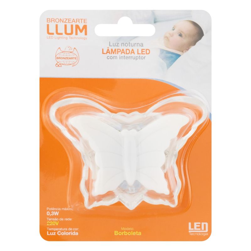 LuminariaLedNoturnaBorboletaBronzearteLlum03WLuzColorida220V-82221