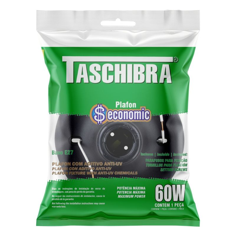 PlafoncomSoquetePretoTaschibraEconomic1xE27-39583