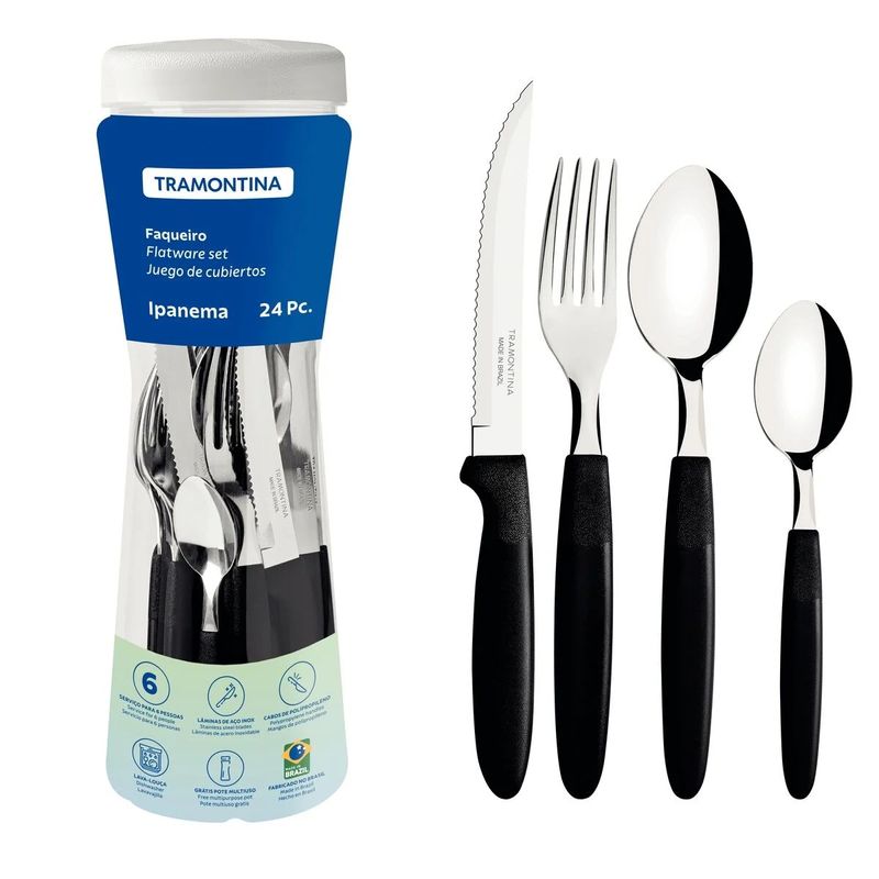 FaqueiroemInoxCaboPretoTramontinaIpanema24pecas-141600