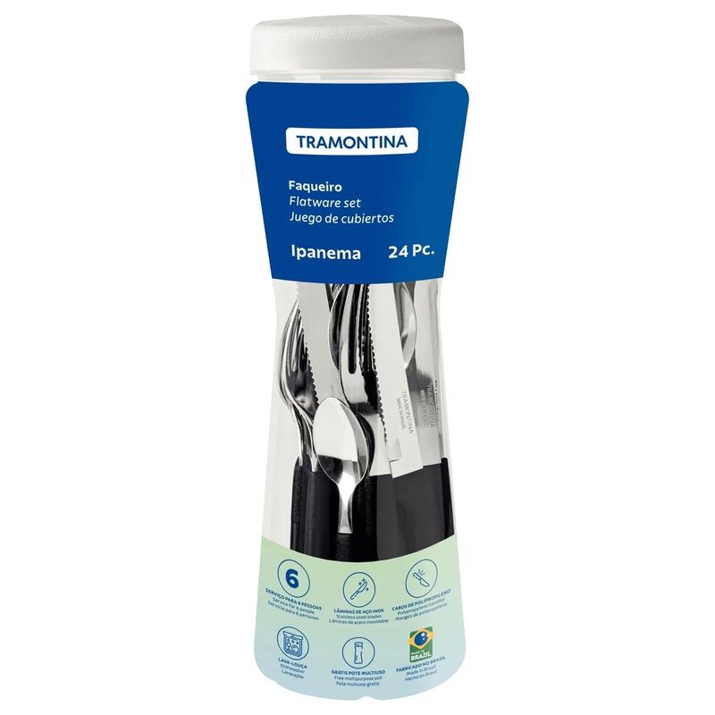 FaqueiroemInoxCaboPretoTramontinaIpanema24pecas-141597