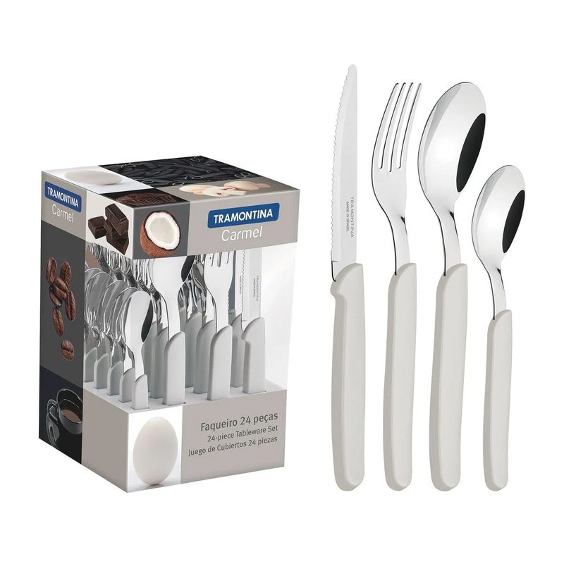 FaqueiroemAcoinoxcomCaboNaturalTramontinaCarmel24pecas-140142