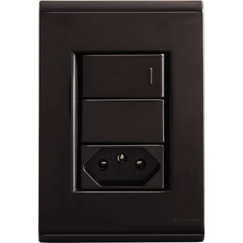 Interruptor2TeclaSimples+TomadaTramontinaLizPreto-151404