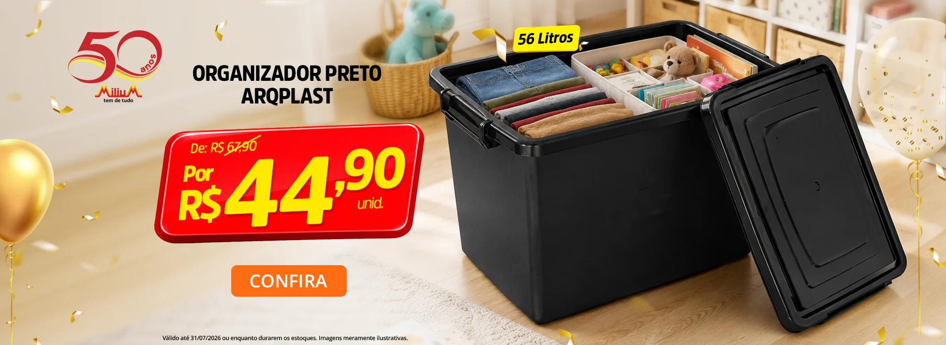 Organizador Preto ArqPlast 56L