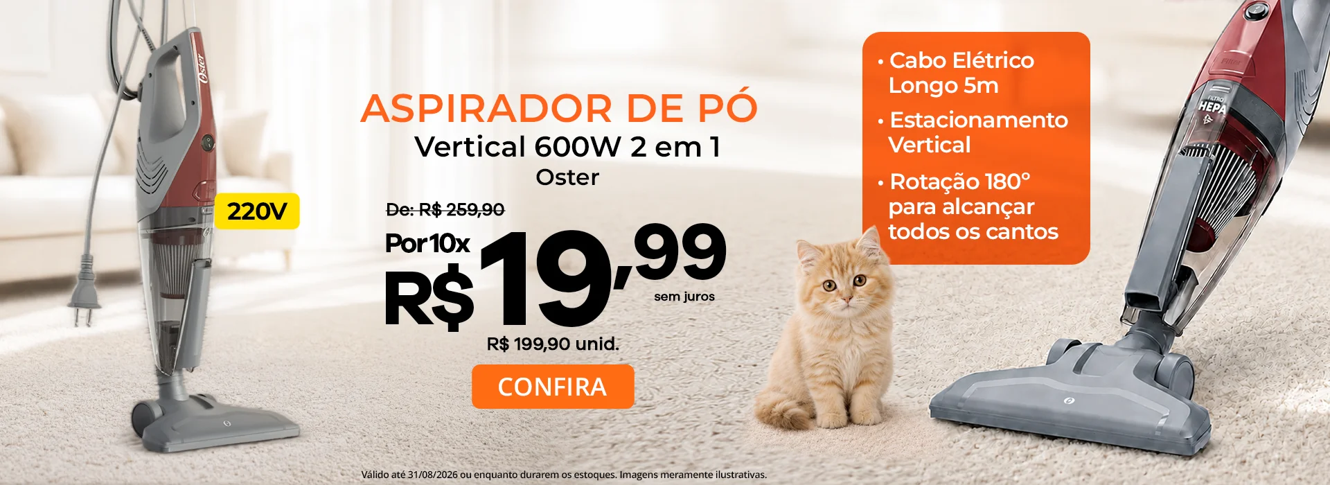 Aspirador de Pó Vertical Oster Stick 2 em 1 600W 220V