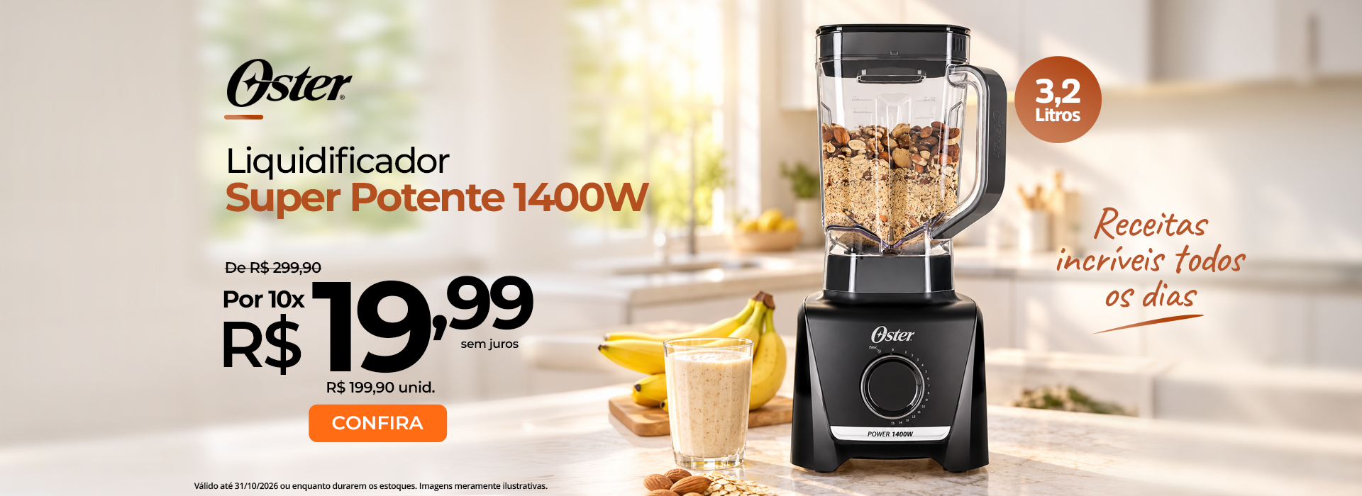 Liquidificador Super Potente Oster 3,2L 1400W