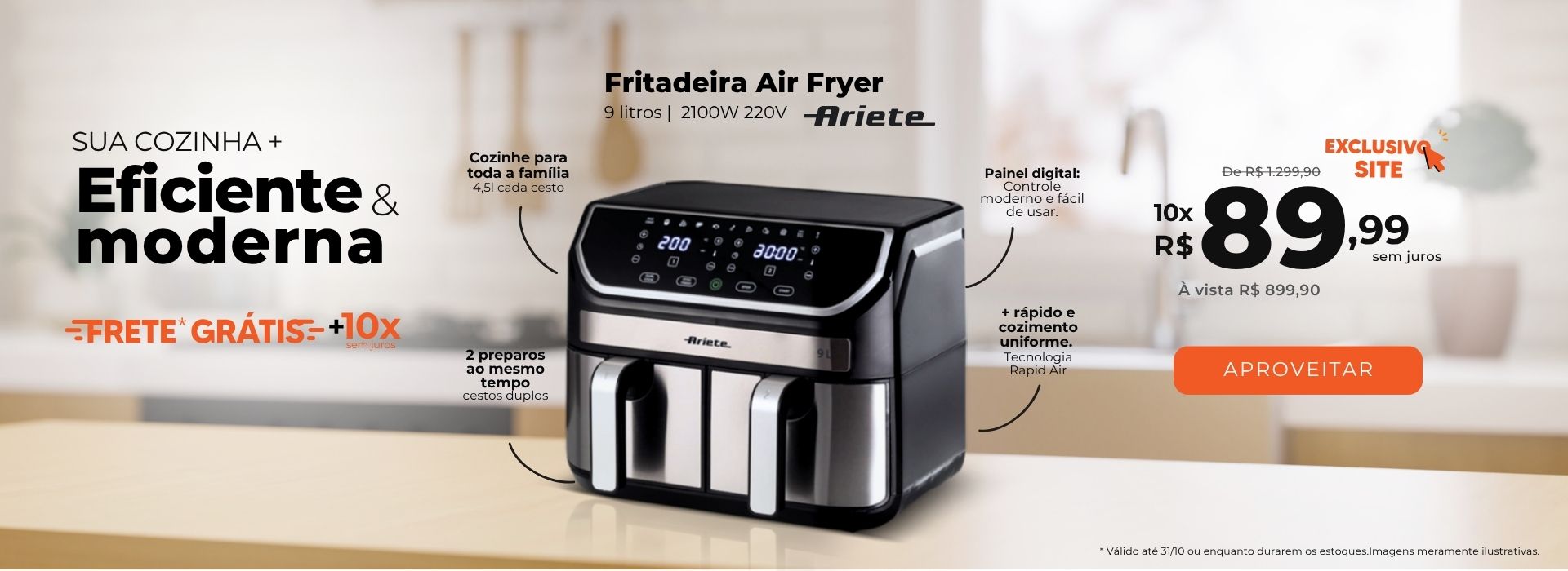Fritadeira com dois cestos 10x R$89,99 sem juros